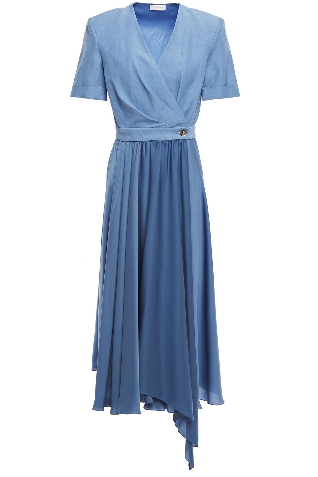 light blue satin wrap dress