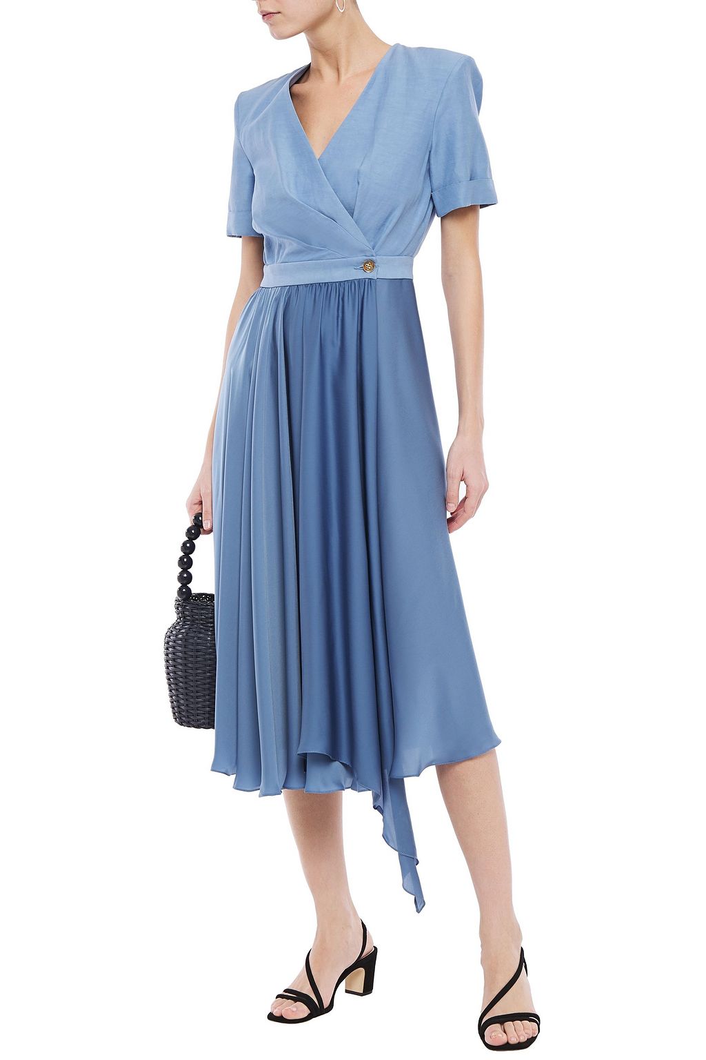 SANDRO Paty wrap-effect shantung and satin midi dress