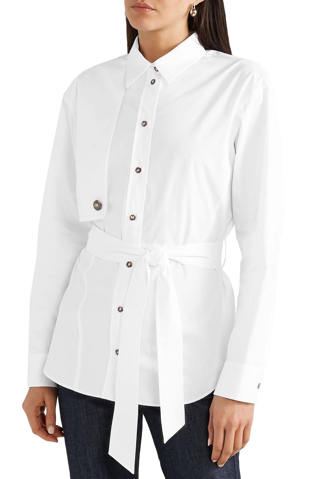 CEDRIC CHARLIER Belted cotton-poplin shirt
