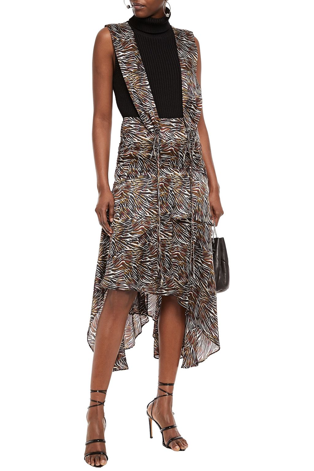 IRO Asymmetric zebra-print silk-chiffon dress