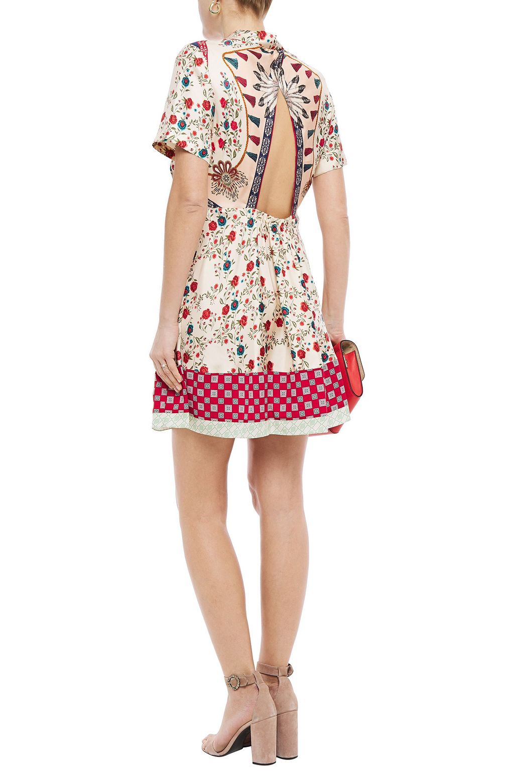 SANDRO Ayeon open-back floral-print silk-twill mini shirt dress
