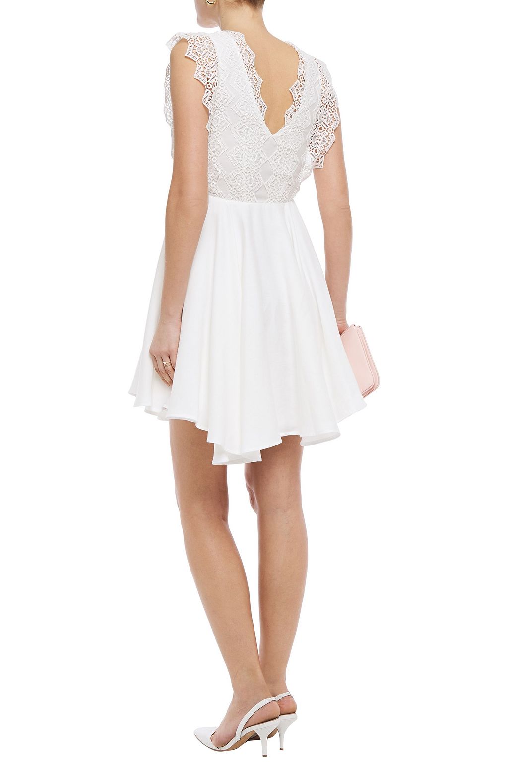 SANDRO Evo asymmetric guipure lace-paneled twill mini dress