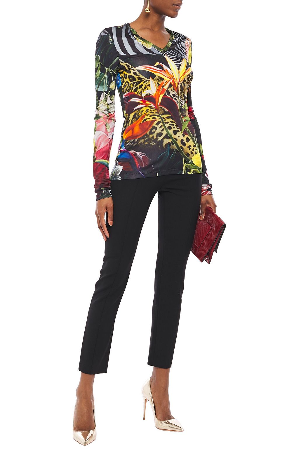 ROBERTO CAVALLI プリント サテンジャージー トップス