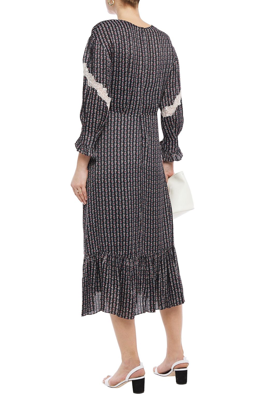 SANDRO Marceau lace-trimmed floral-print satin-jacquard midi dress