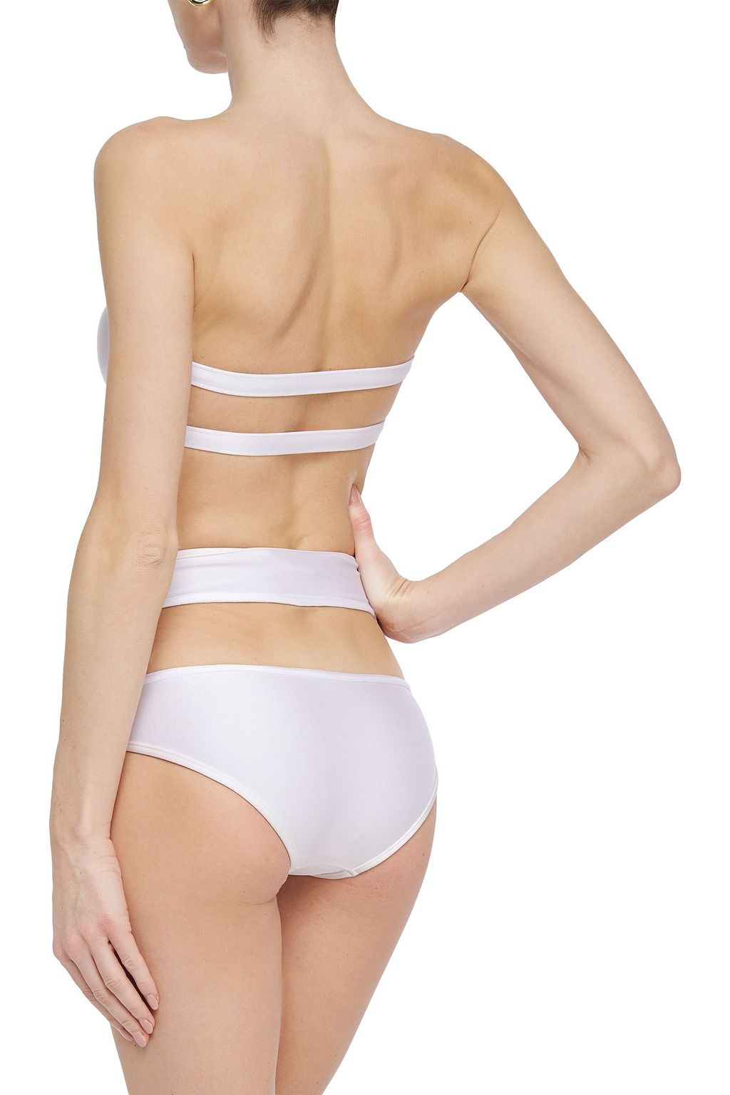 ADRIANA DEGREAS Cutout gathered tulle-paneled bandeau bikini