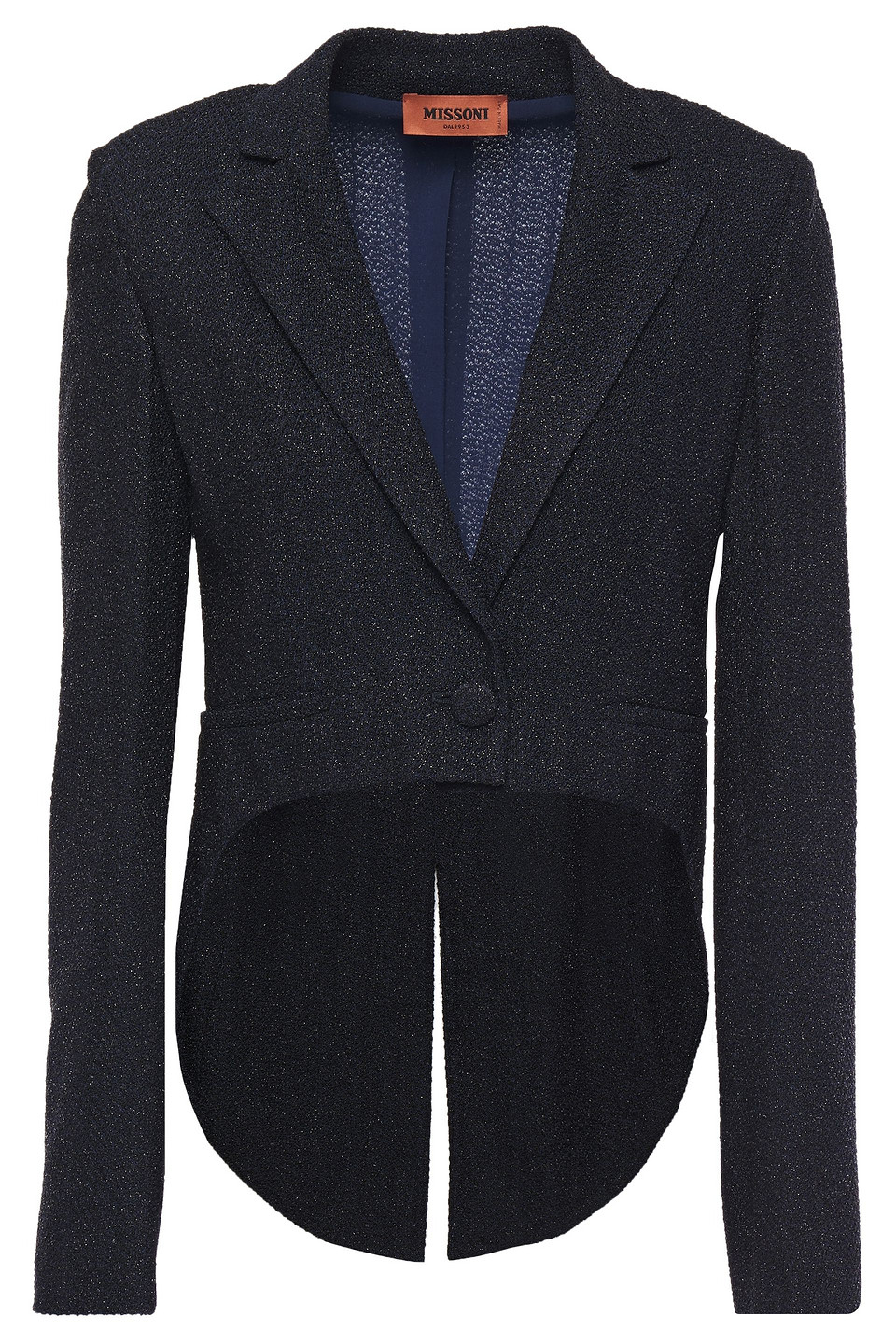 Missoni Woman Asymmetric Cropped Metallic Bouclé-knit Blazer Midnight Blue Size 40