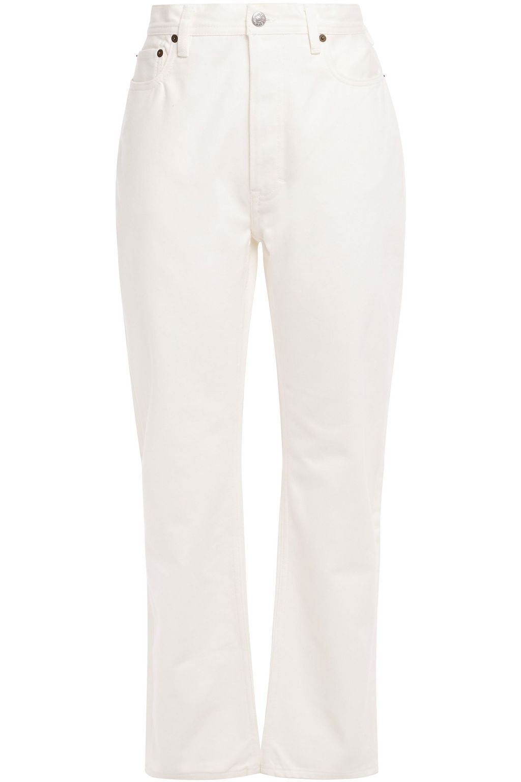 high rise straight leg white jeans