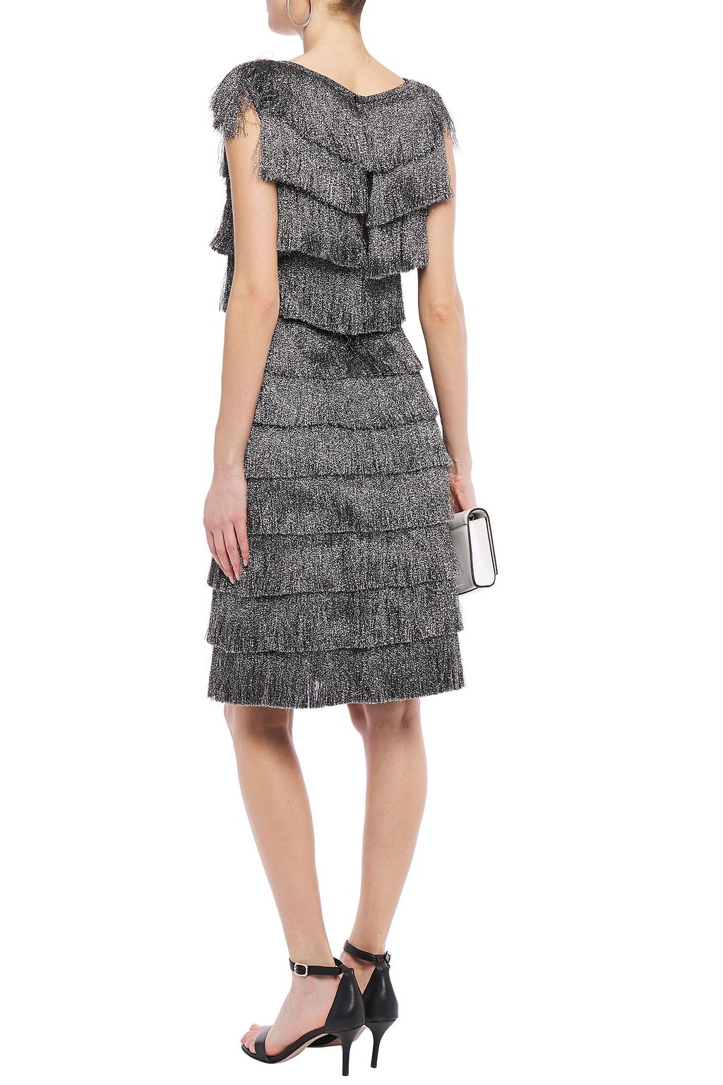 MISSONI Tiered fringed metallic knitted dress