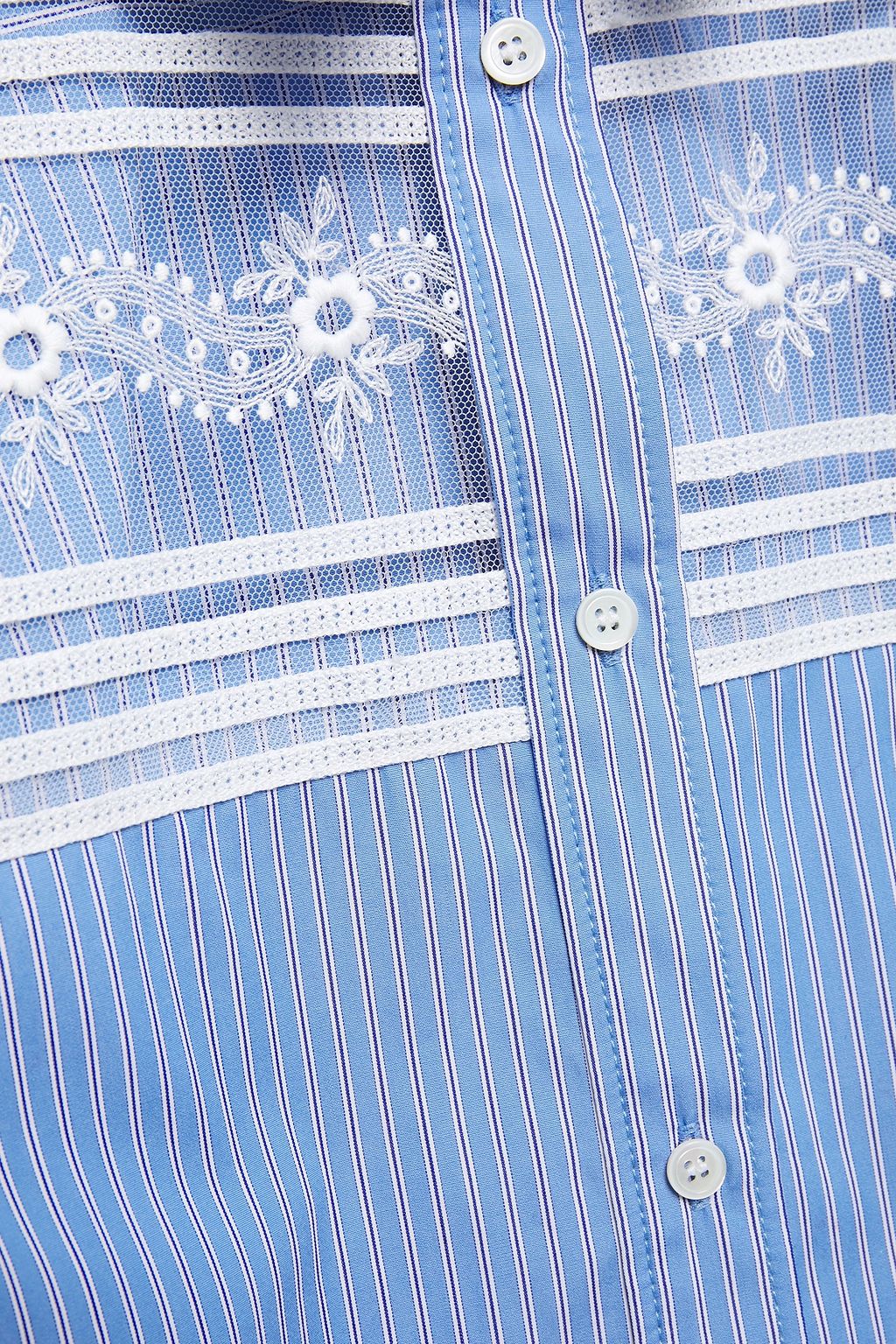 SANDRO Chira embroidered tulle-paneled striped cotton-poplin shirt