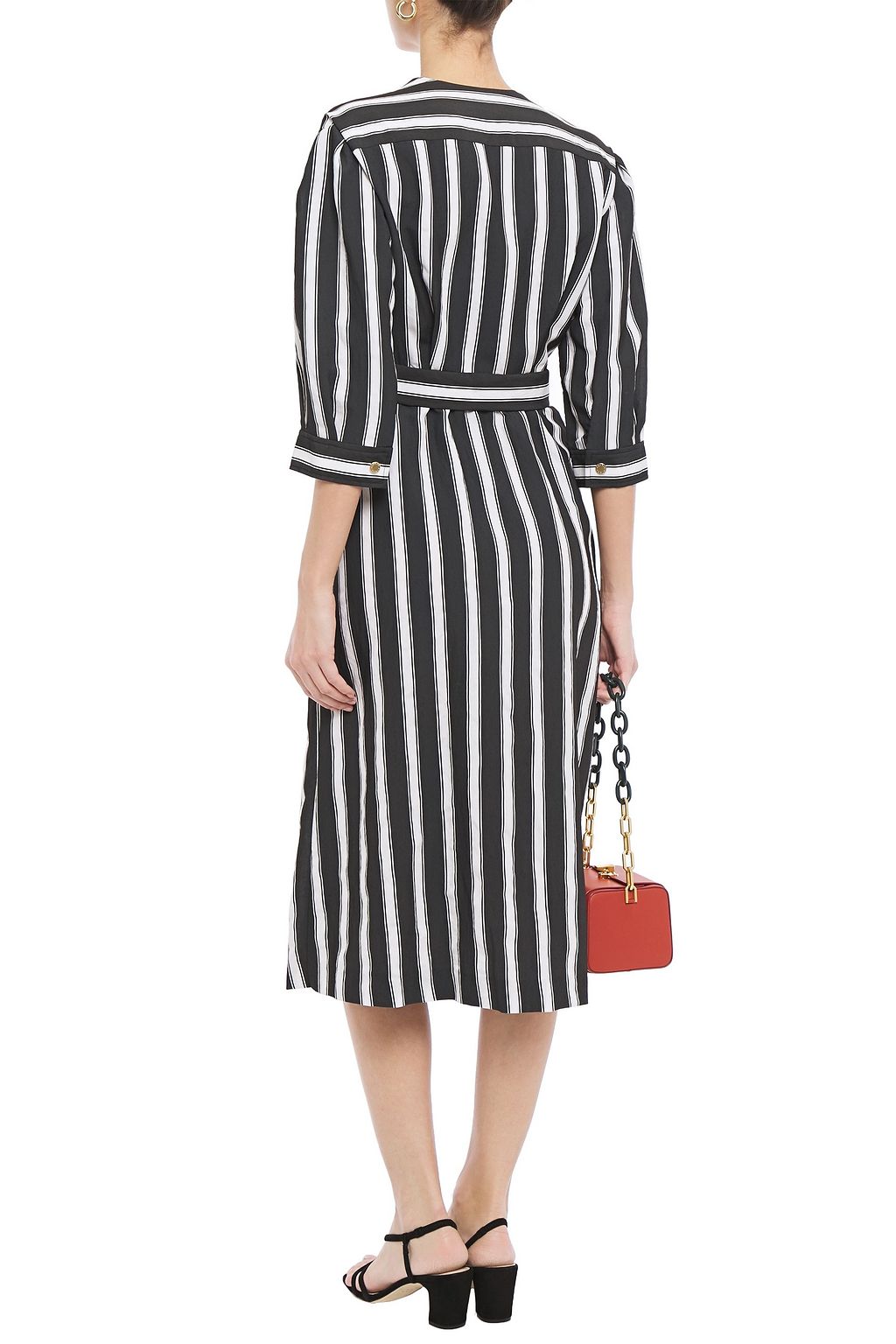 striped midi wrap dress