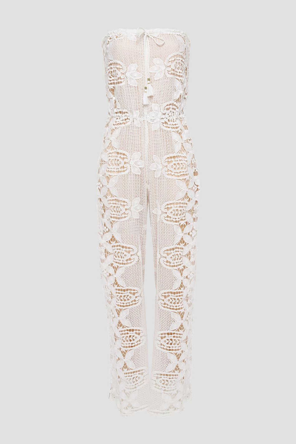 white strapless wide leg jumpsuit
