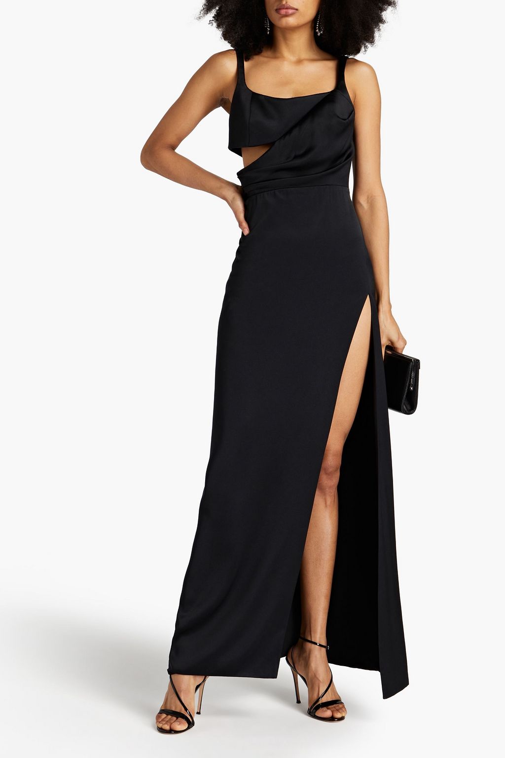 BRANDON MAXWELL 컷아웃 & 드레이프 디테일 실크 새틴 맥시 드레스