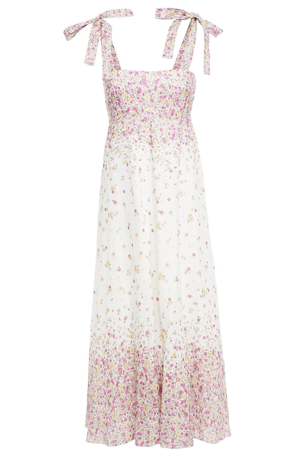 ZIMMERMANN Carnaby shirred floral-print linen midi dress | THE OUTNET