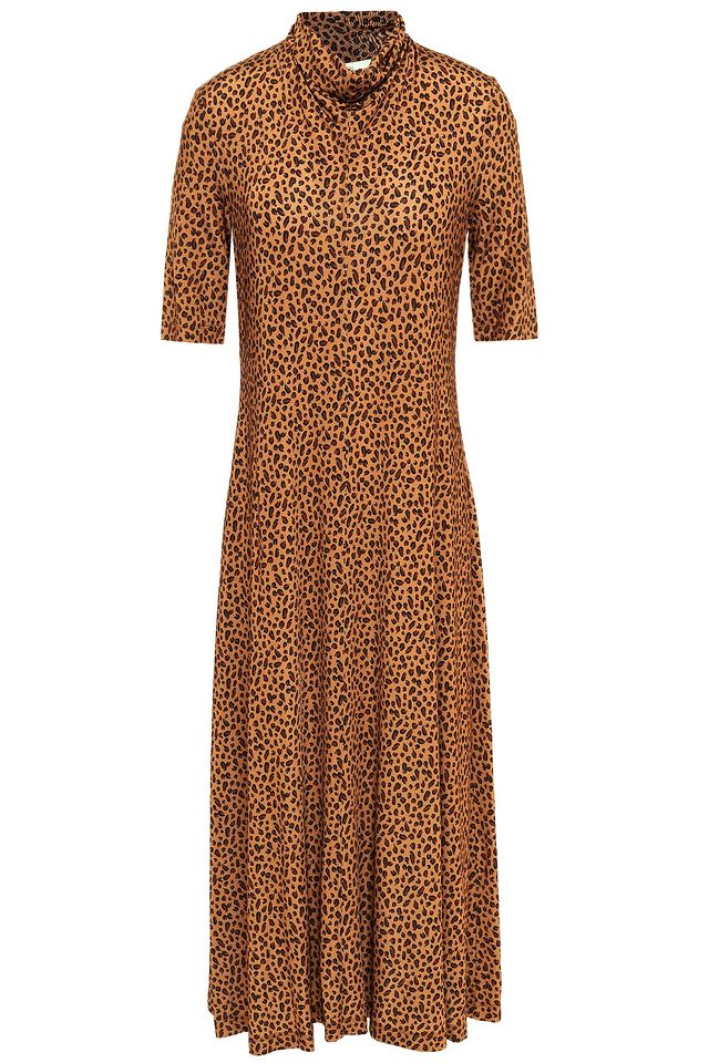 Cowl leopard-print jersey midi dress