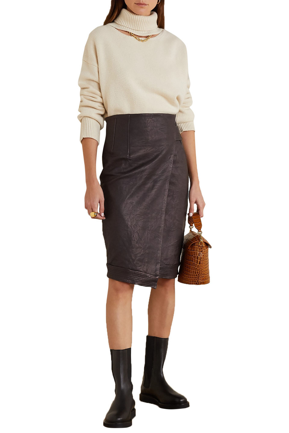 Veronica Beard Delilah Asymmetric Wrap-effect Leather Skirt In Black