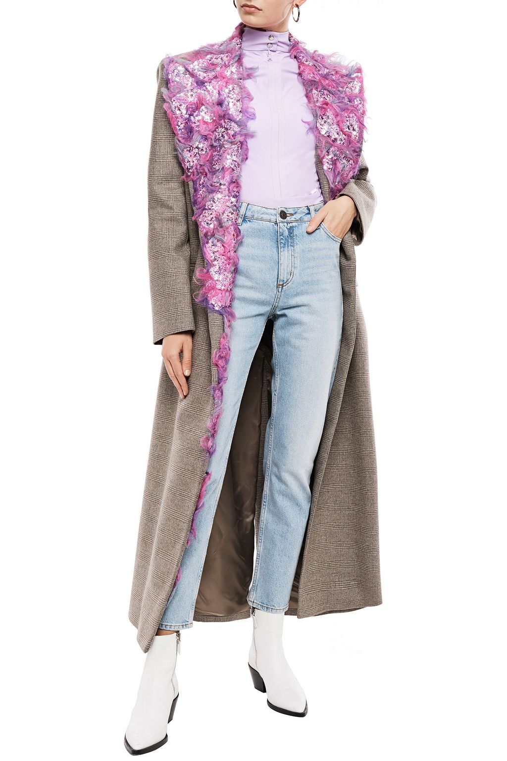 Y/PROJECT Embellished Prince of Wales checked wool-blend coat