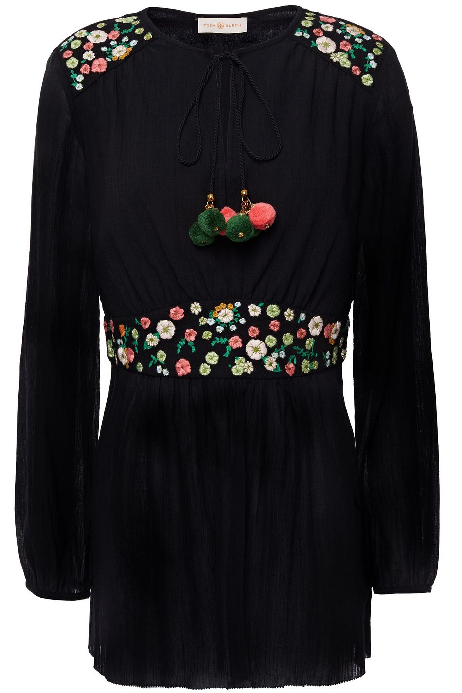 SIZES 22 Black Embroidered Crinkle Cotton Blouse