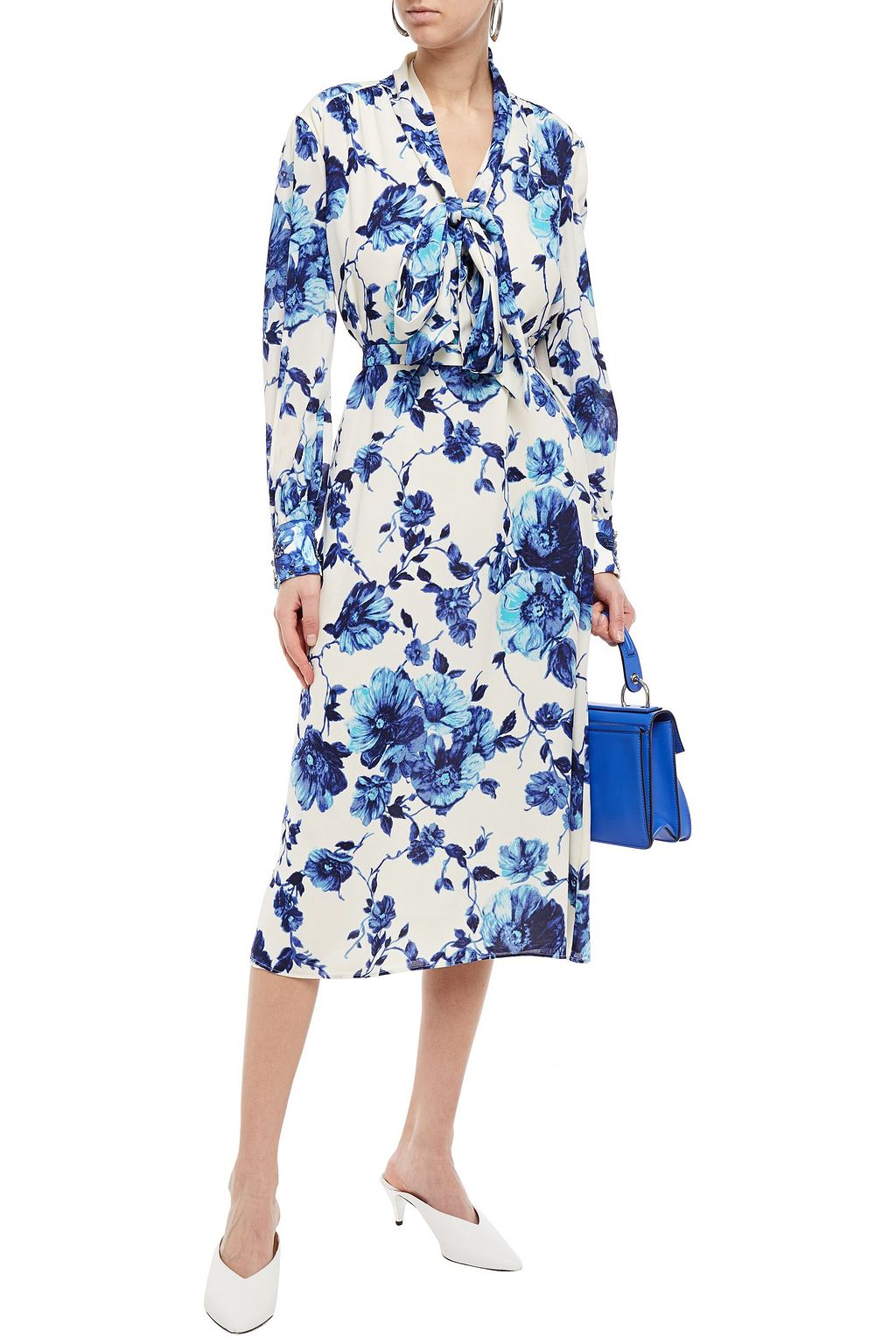 TORY BURCH Pussy-bow embellished floral-print georgette midi dress
