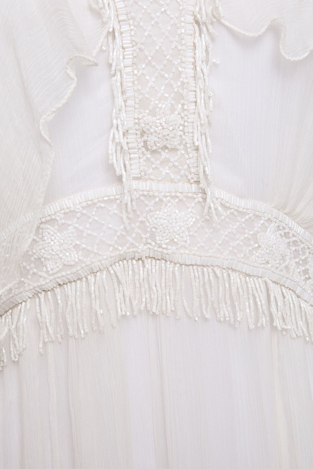 JUST CAVALLI Ruffle-trimmed bead-embellished embroidered crepon midi dress