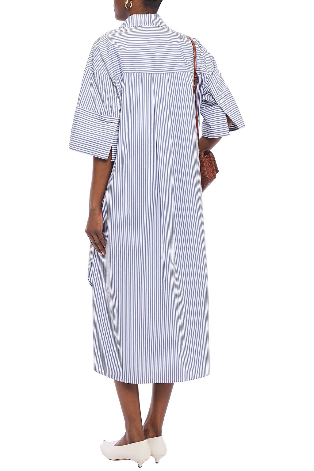 DEVEAUX Blanchard striped cotton-poplin midi shirt dress