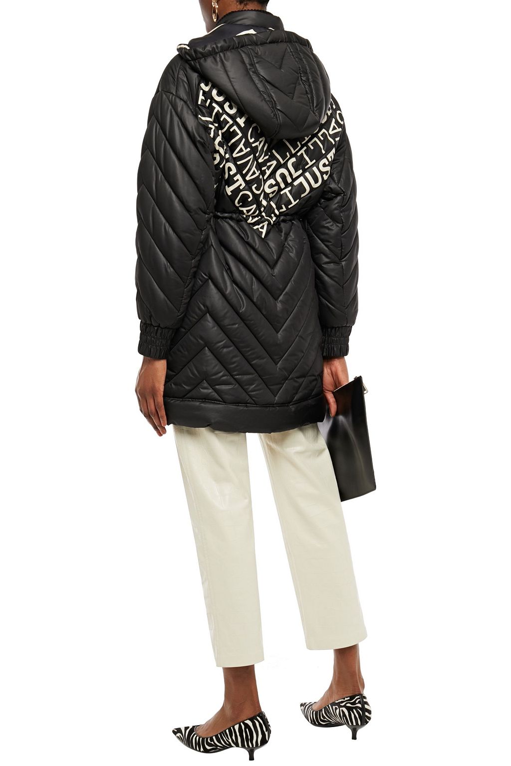JUST CAVALLI Logo-print quilted shell hooded coat