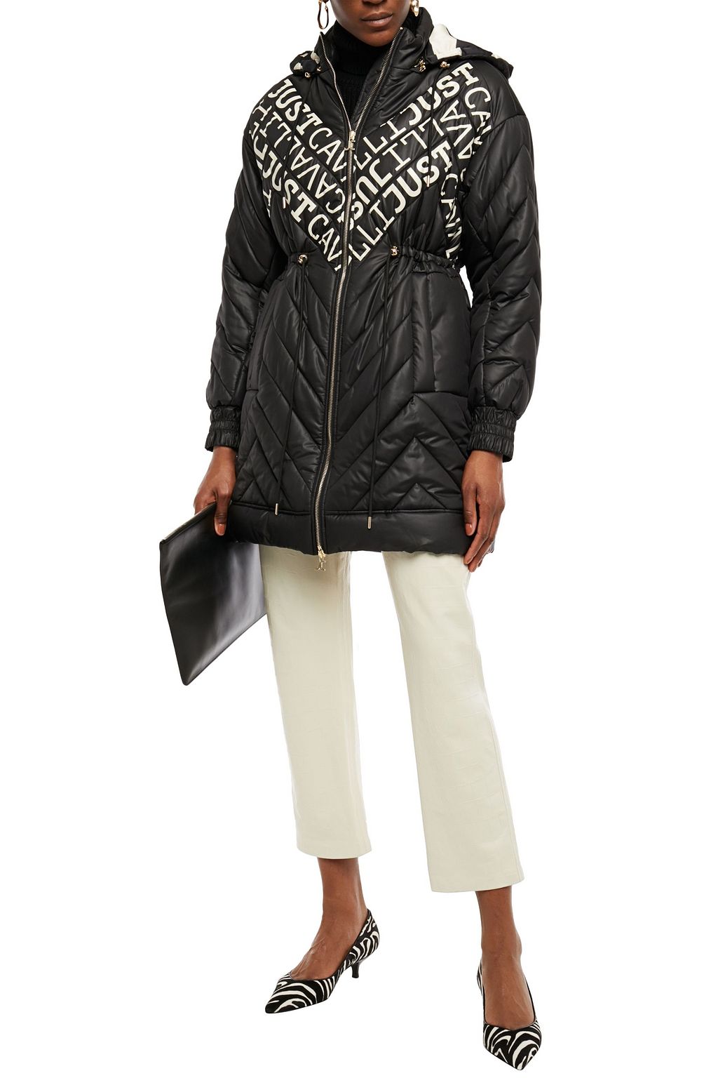 JUST CAVALLI Logo-print quilted shell hooded coat