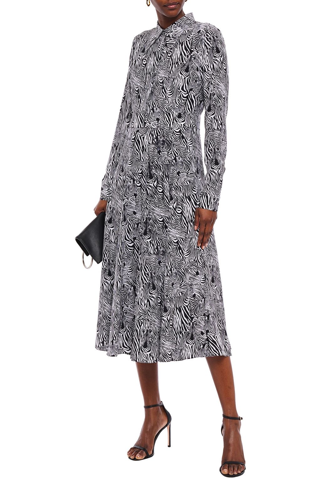 MICHAEL KORS COLLECTION Zebra-print silk crepe de chine midi shirt dress