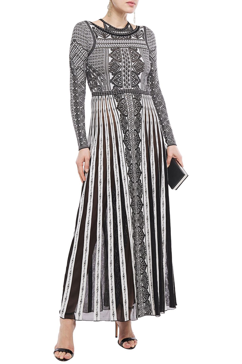 ROBERTO CAVALLI Cutout pointelle-trimmed jacquard-knit maxi dress