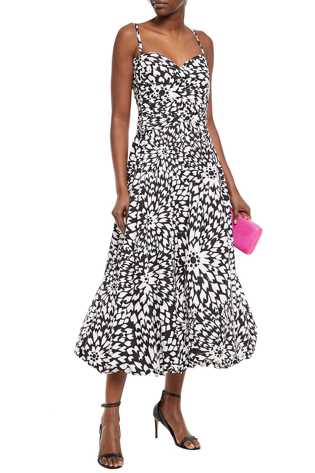 MISSONI Flared ruched printed cotton-poplin midi dress