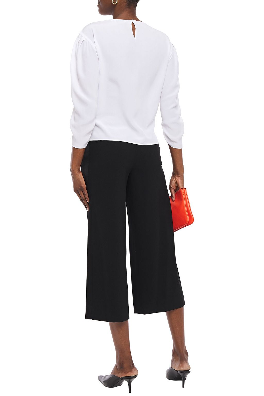 SANDRO Antonin gathered guipure lace-paneled silk crepe de chine blouse