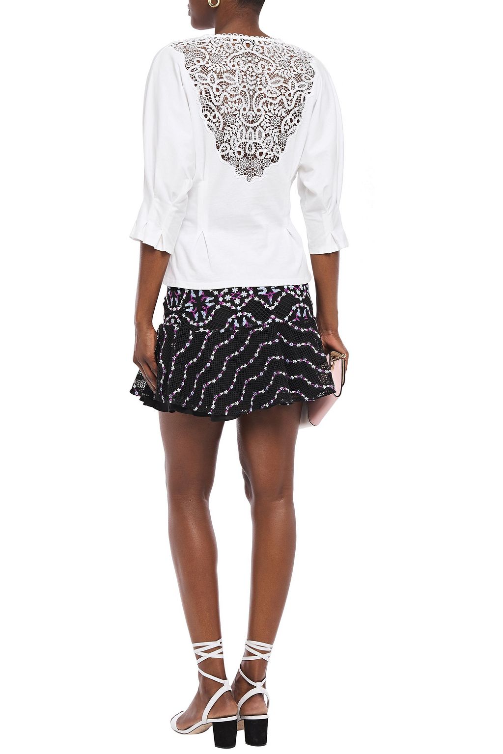 SANDRO Ornel fluted embroidered guipure lace mini skirt