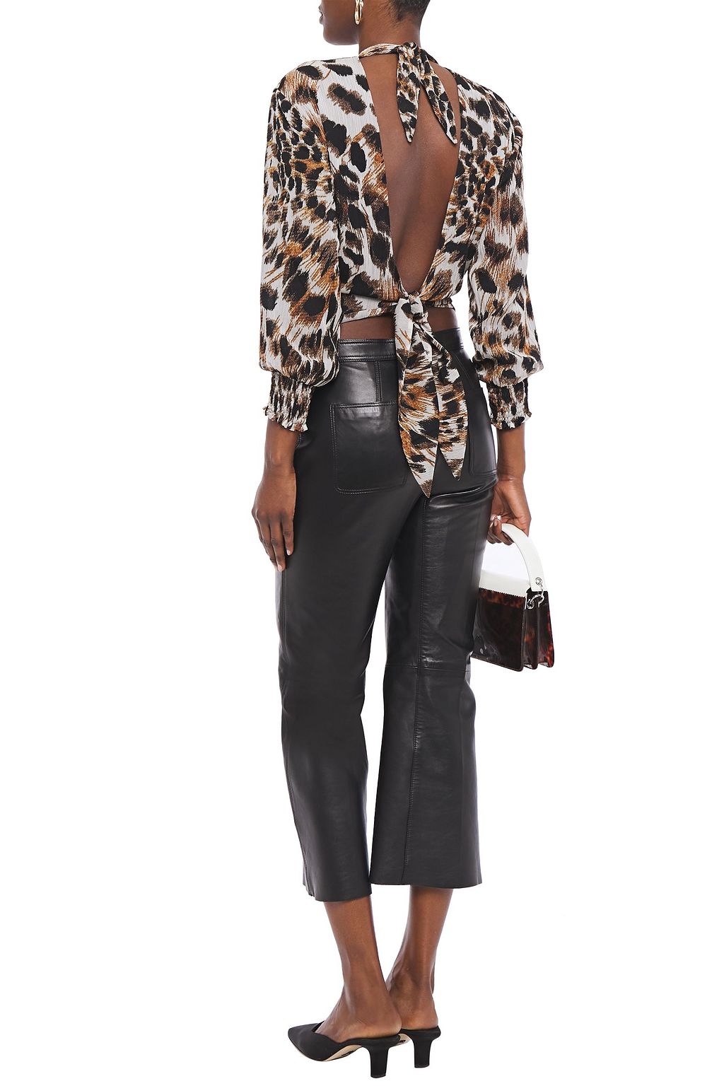 NANUSHKA Marjan open-back leopard-print plissé-chiffon blouse