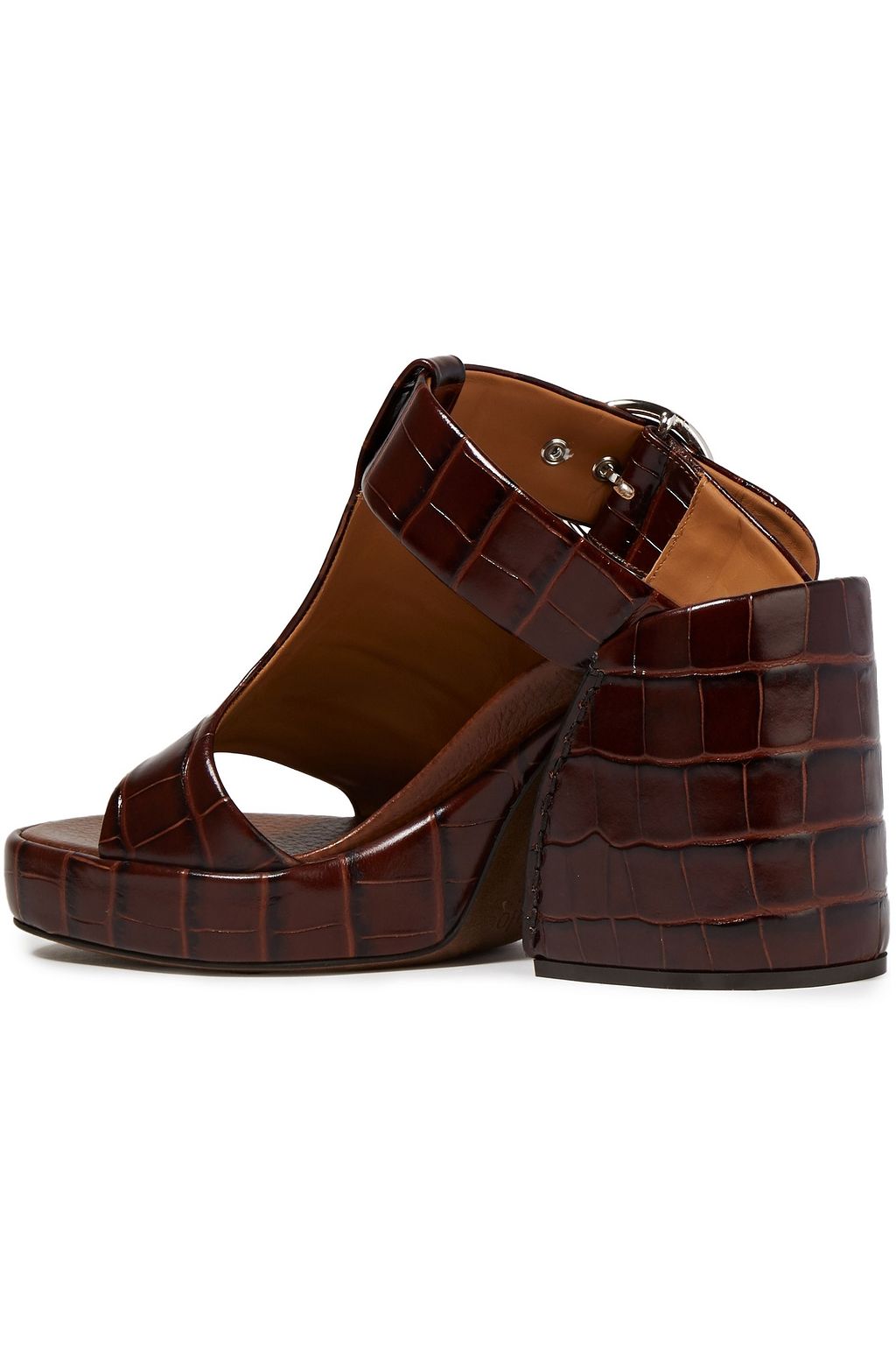 CHLOÉ Wave buckled croc-effect leather platform sandals