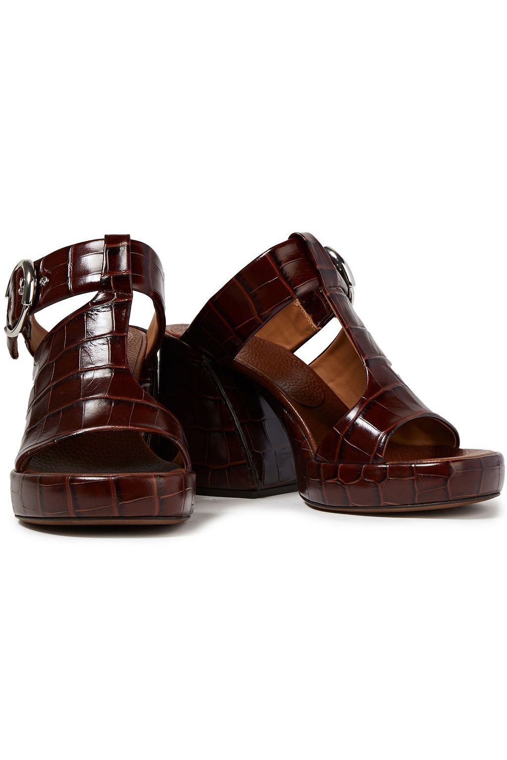 CHLOÉ Wave buckled croc-effect leather platform sandals