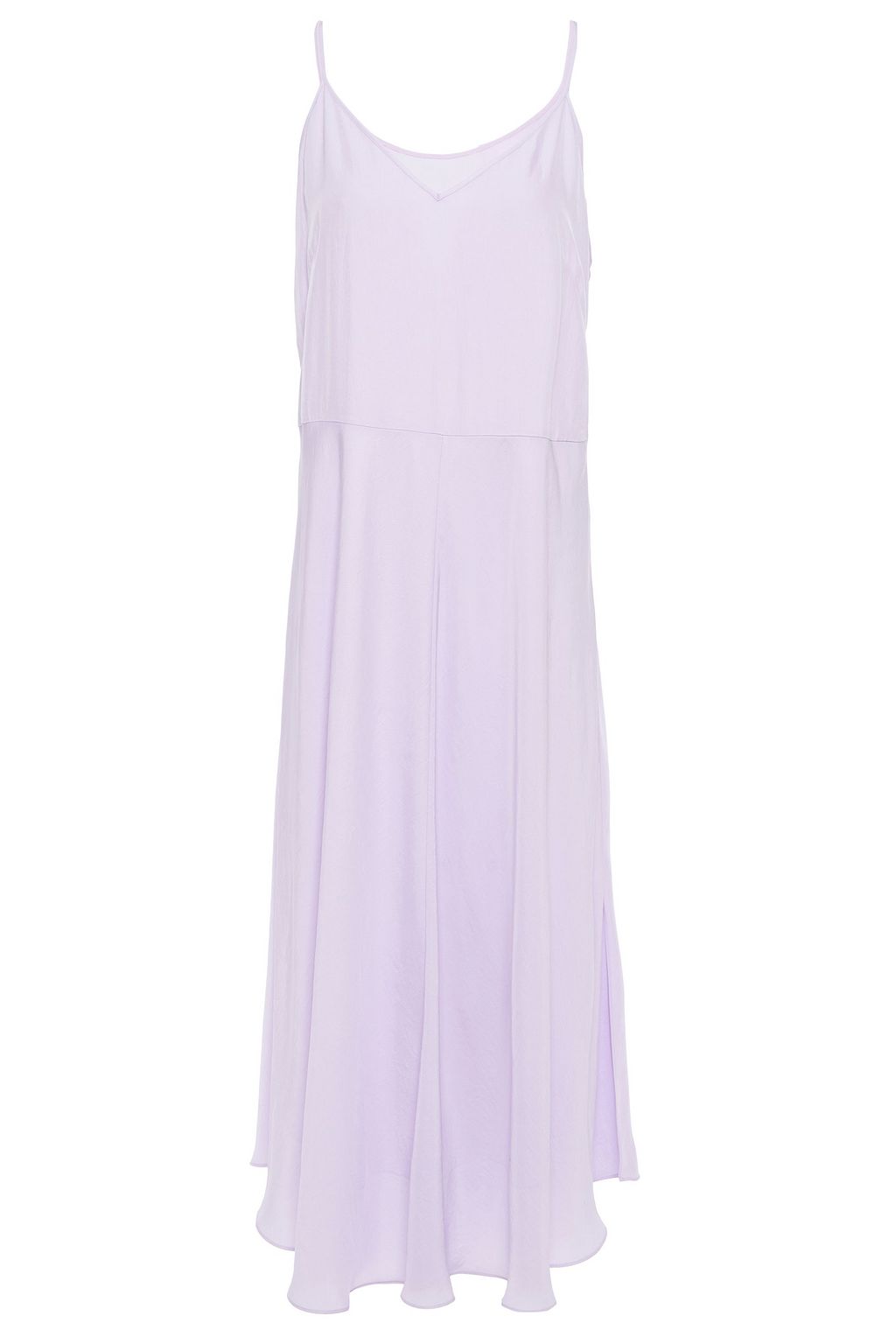 lilac satin midi dress