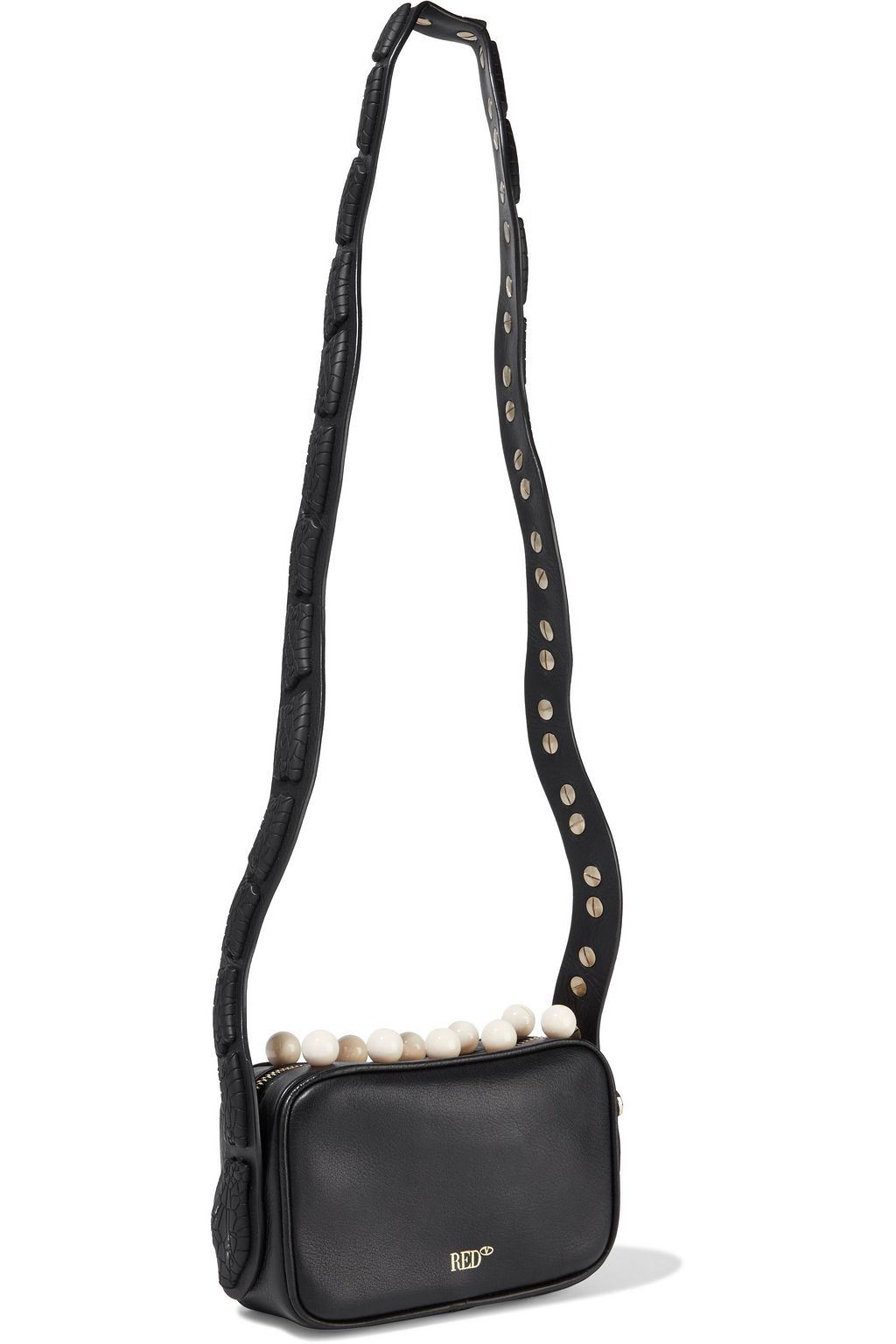 RED(V) Sin bead-embellished appliquéd textured-leather shoulder bag