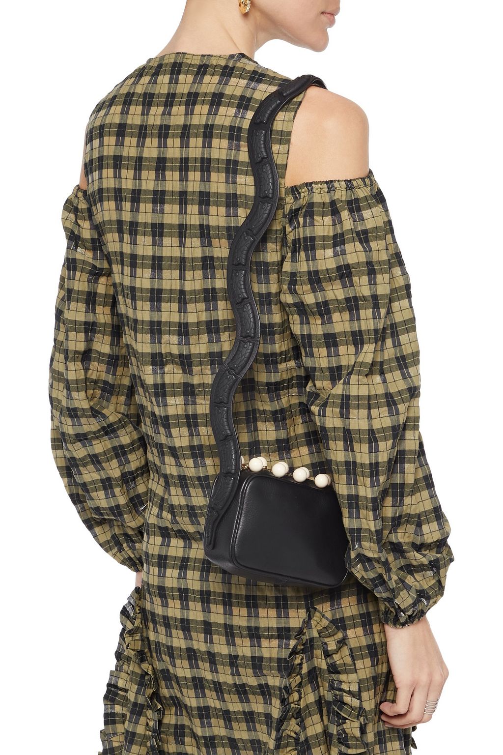 RED(V) Sin bead-embellished appliquéd textured-leather shoulder bag