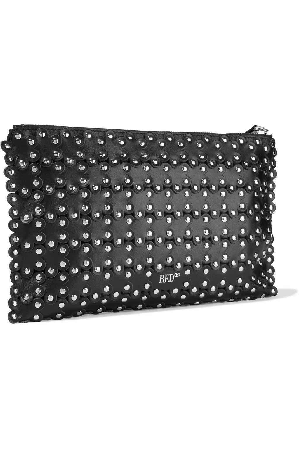 RED(V) Flower Puzzle studded leather clutch