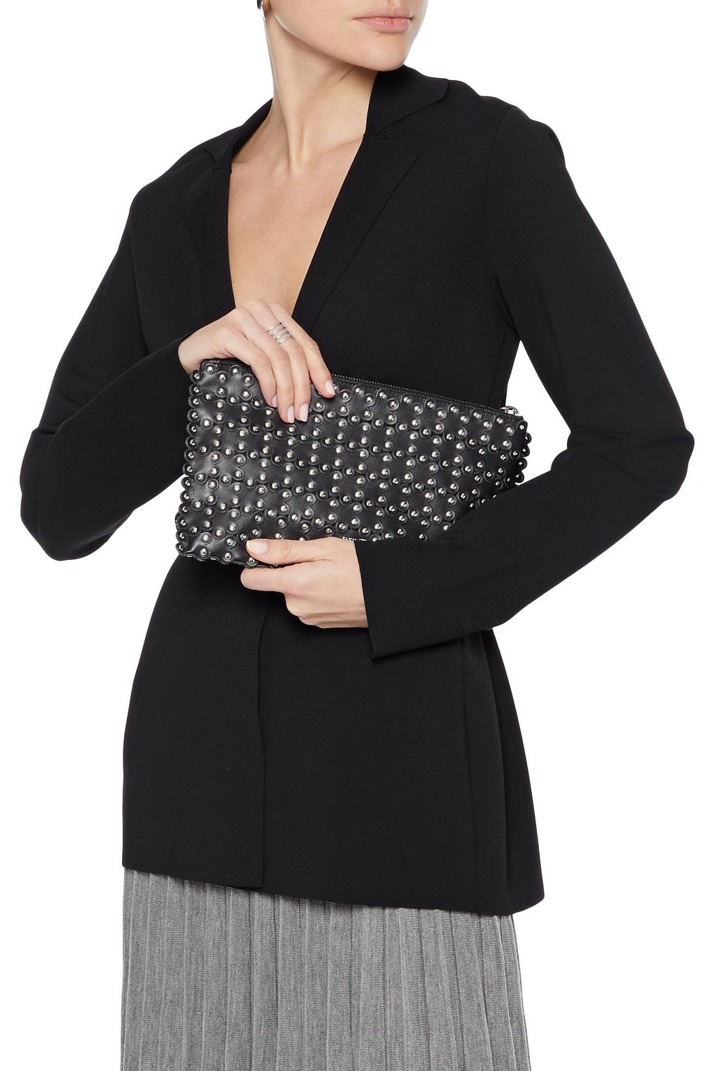 RED(V) Flower Puzzle studded leather clutch