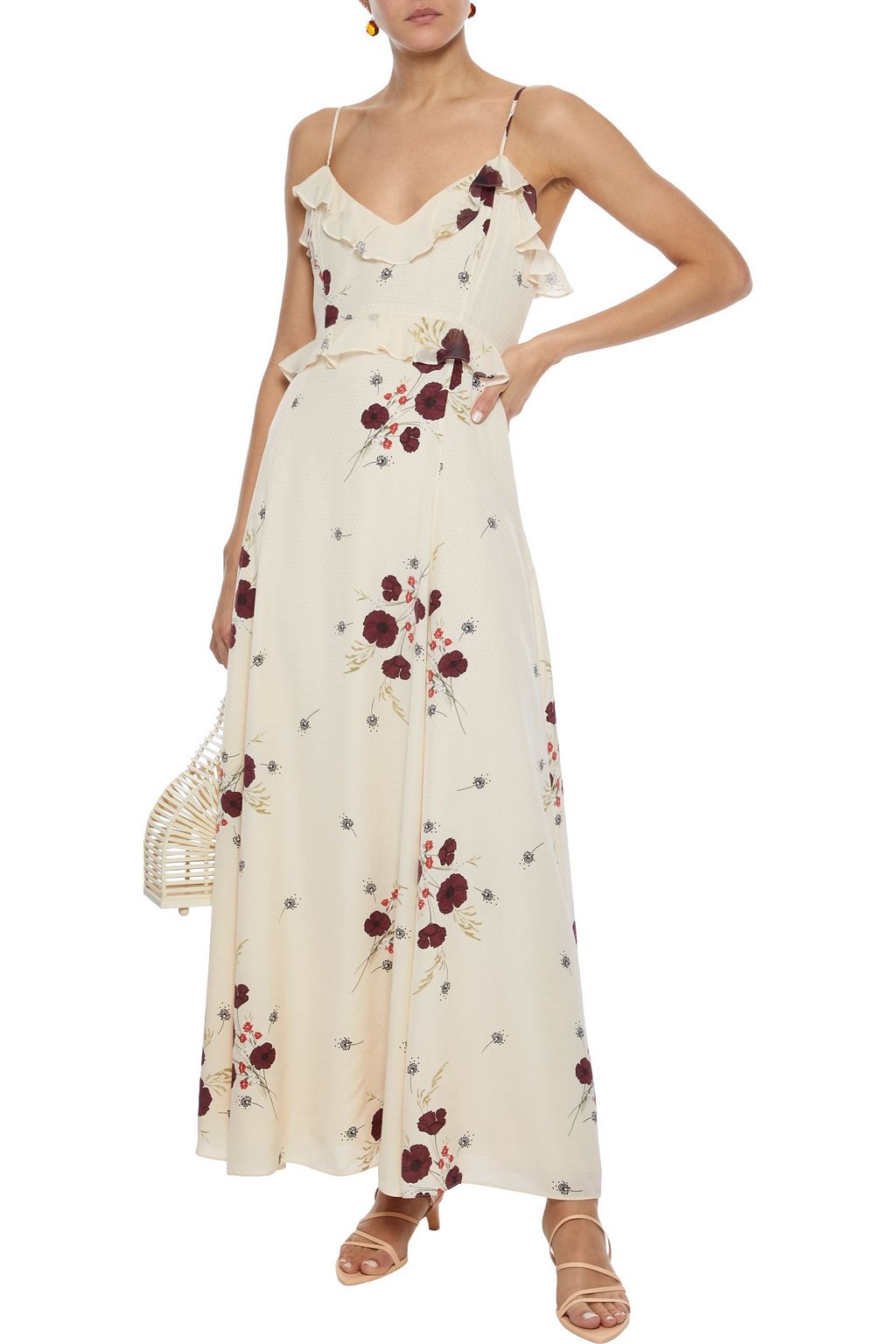 JOIE Cassiel floral-print Swiss-dot crepe de chine maxi slip dress