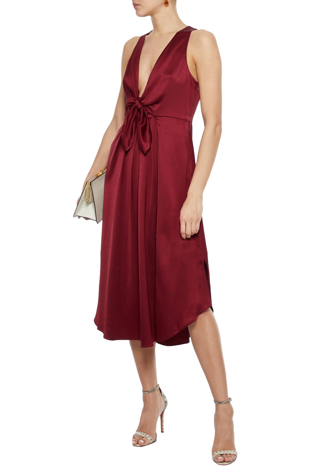 JOIE Kataniya knotted pleated satin midi dress