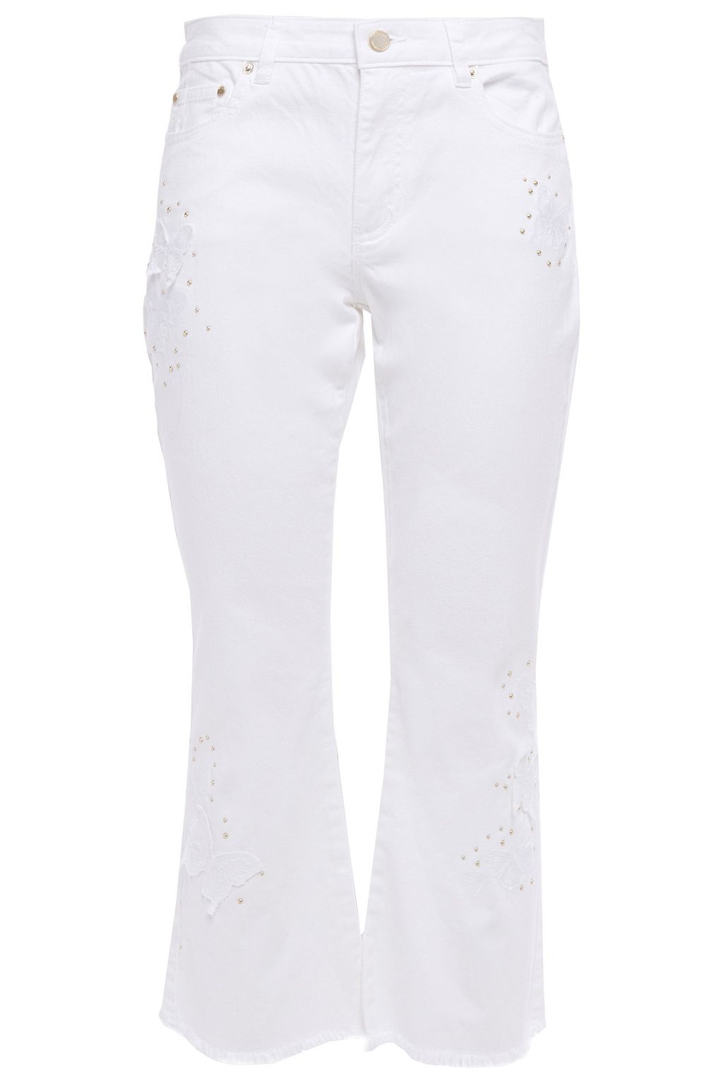 White Cropped embellished mid-rise kick 