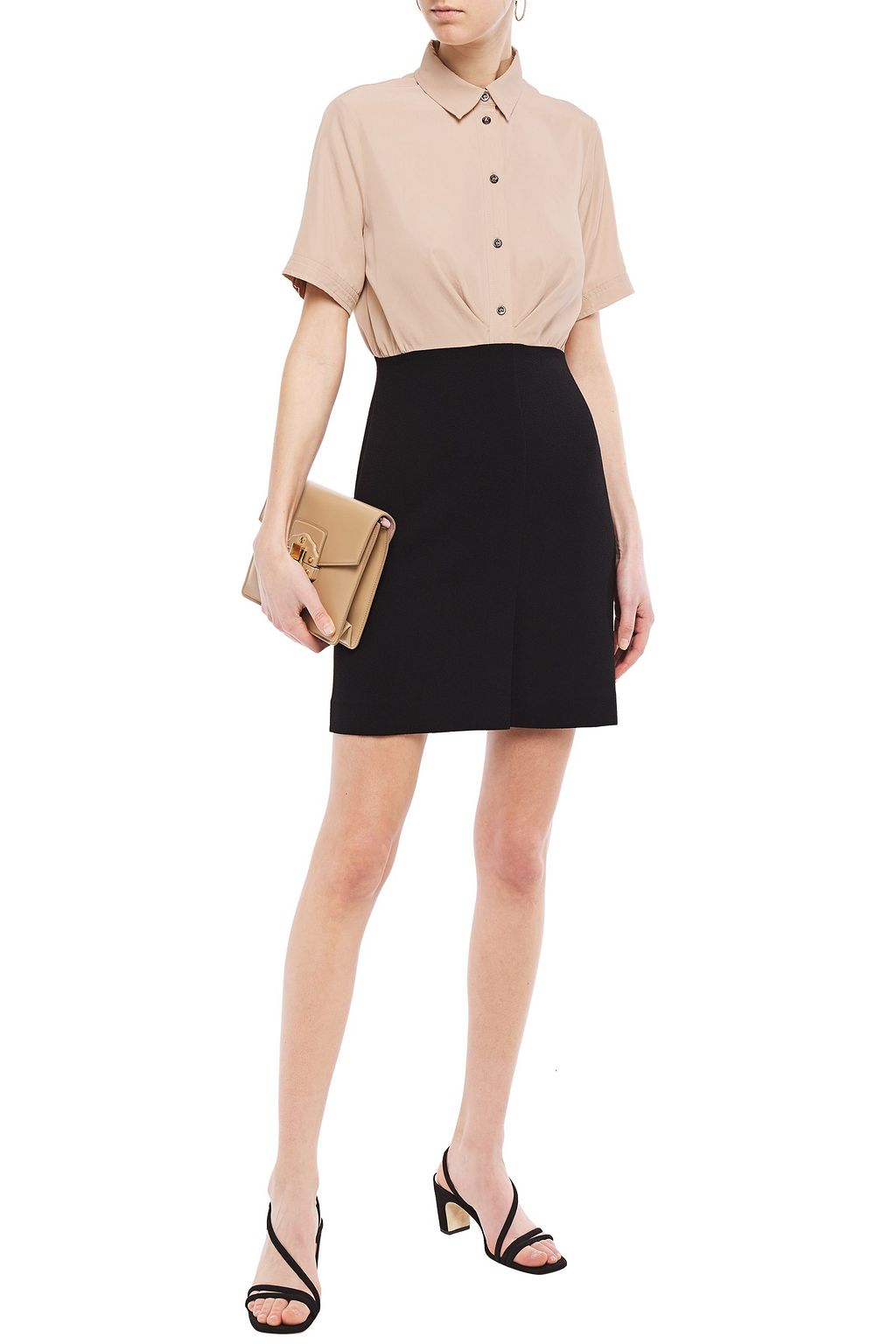 SANDRO Rudy two-tone crepe-paneled woven mini dress