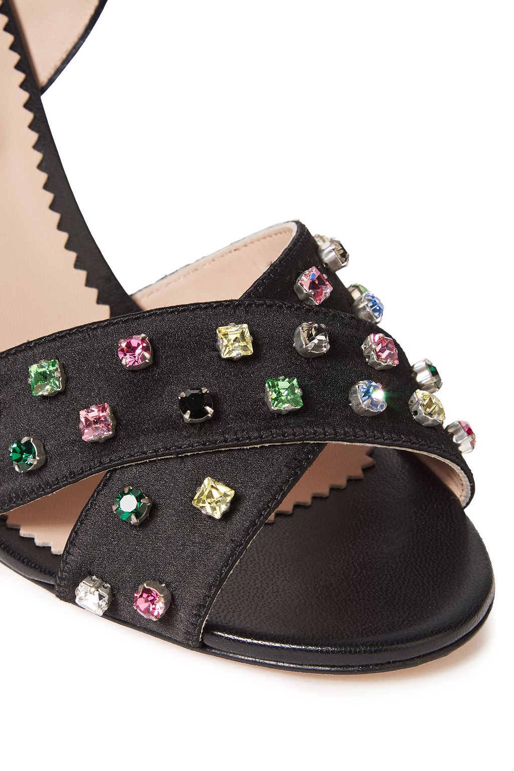 RED(V) Leather and crystal-embellished satin sandals