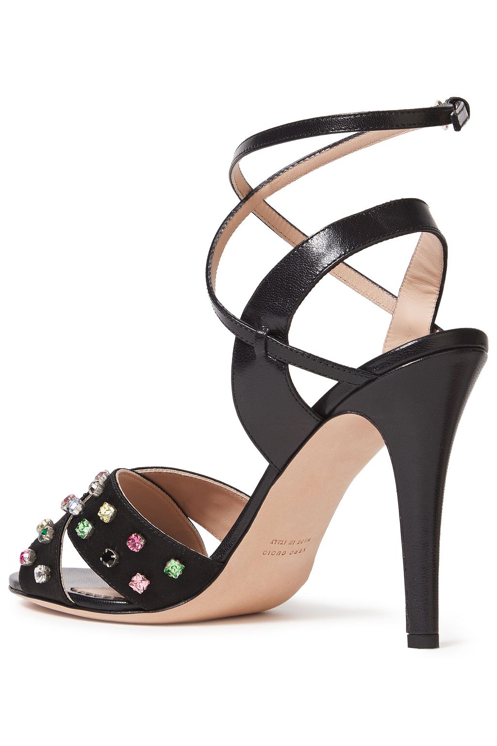 RED(V) Leather and crystal-embellished satin sandals