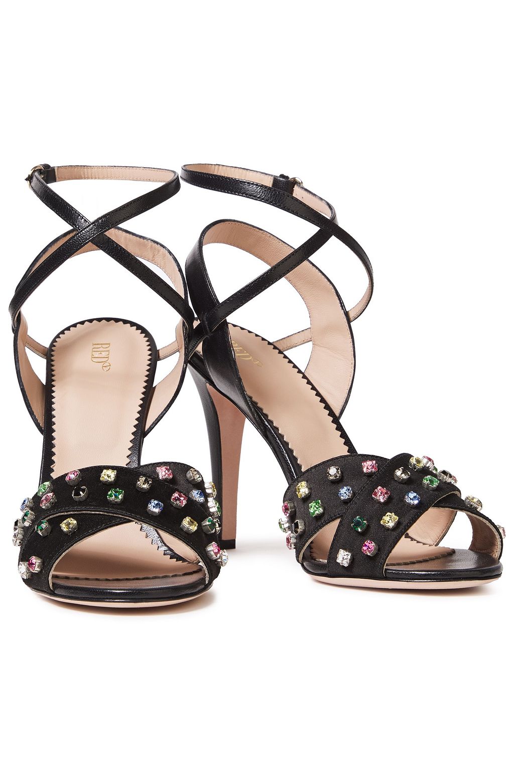 RED(V) Leather and crystal-embellished satin sandals