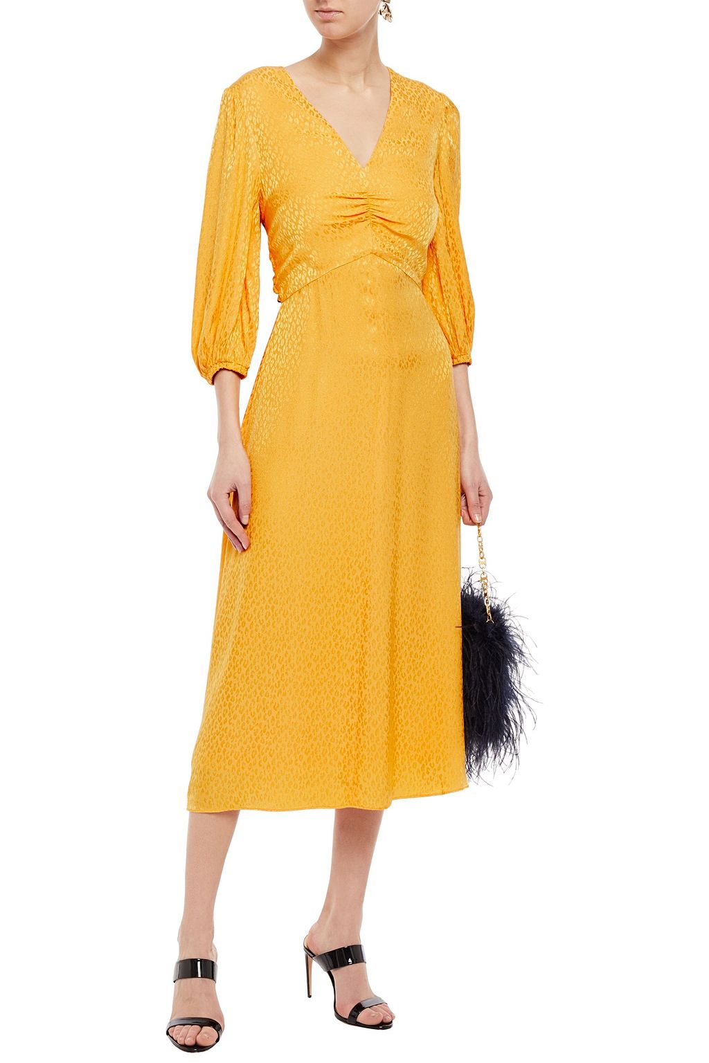 ruched jacquard midi dress