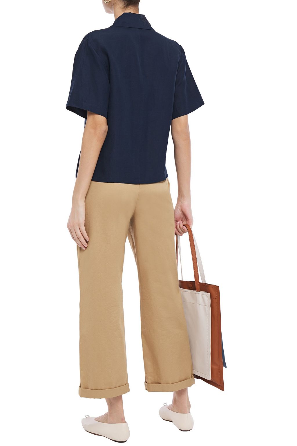DEVEAUX Double-breasted silk and linen-blend shirt