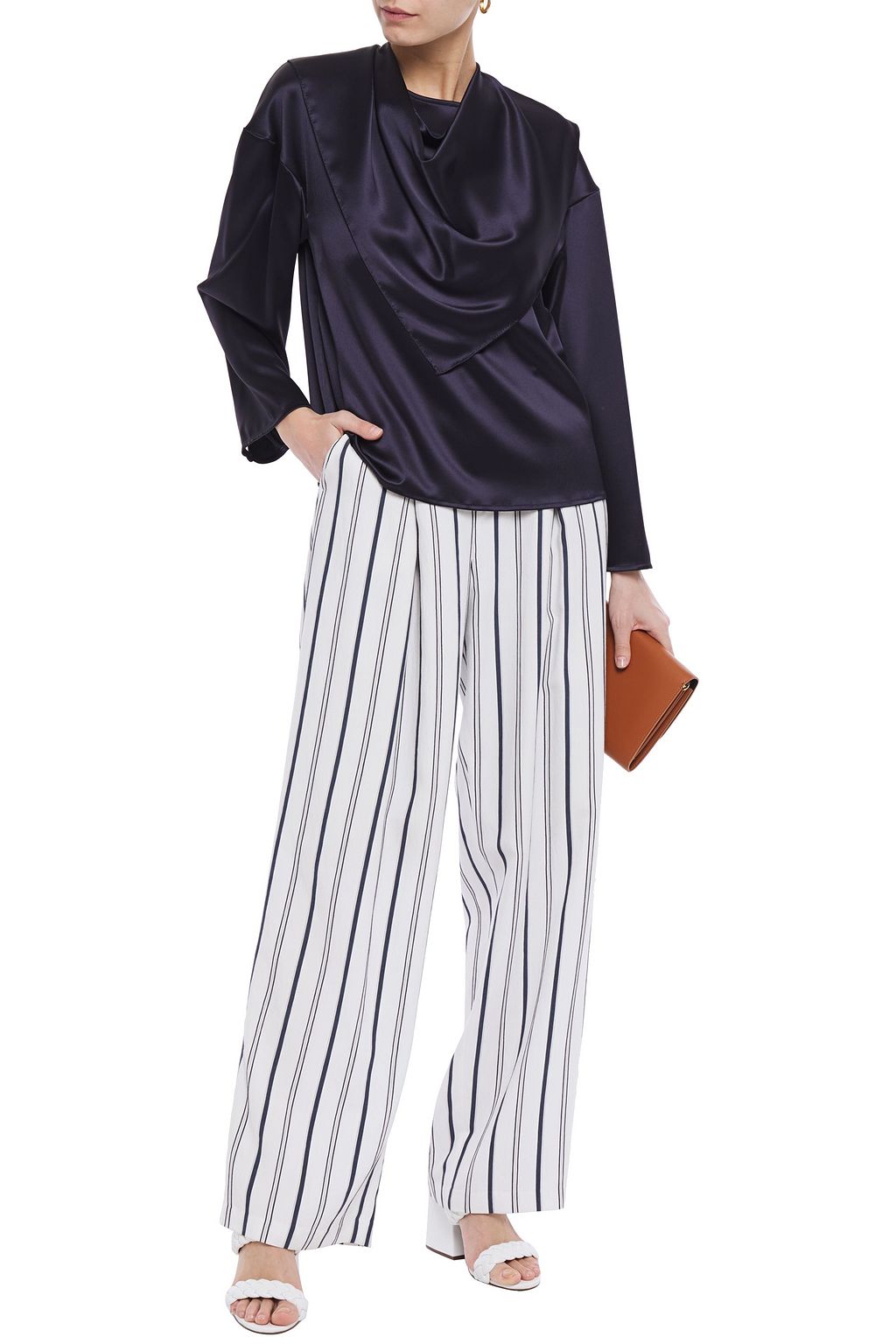 DEVEAUX Draped satin-crepe blouse