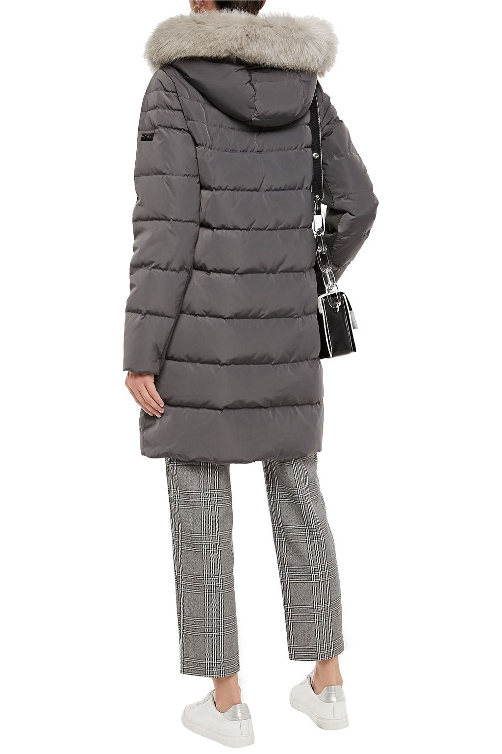 DKNY Faux fur-trimmed quilted shell hooded coat